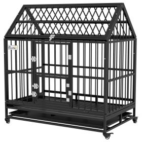 PawHut 48" Heavy Duty Dog Crate with 4 Lockable Wheels, Double Doors, and Removable Tray, for XL and L Dogs