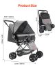 Pet Stroller Foldable 4 Wheels Travel Dog Stroller Reversible Handle up to 44lbs