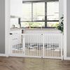 PawHut Freestanding Pet Gate Adjustable Wooden Dog Barrier 3 Panel Safety Fence w Lockable Door White 44.5-65.25x14.25x28