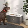 PawHut Elevated Dog Bowl Station with Storage Drawer 21L Capacity & 2 Stainless Bowls Gray